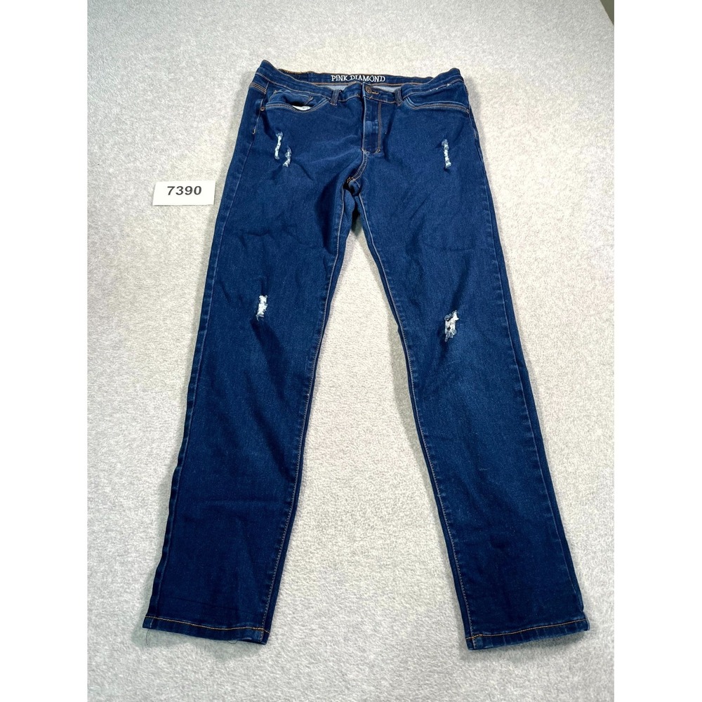 Pink Diamond Jeans Womens 14 Blue Denim Cotton Stretch Distressed Medium‎ Wash